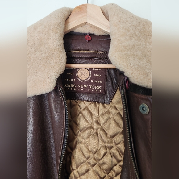 Andrew Marc Bomber Flight  Leather Jacket Shearling Removable Collar - Picture 2 of 11